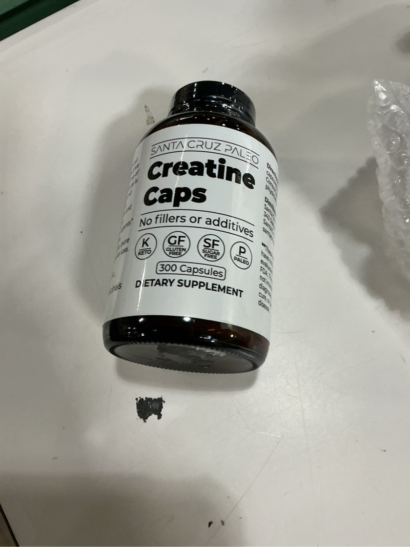 Condition photo showing Good Condition for ( 11/2025) Santa Cruz Paleo Creatine Capsules, Supports Muscle Growth & Energy, Gluten Free, Keto, Sugar Free, Paleo, No Fillers or Additives, Creatine Monohydrate Pills, 2500mg, 100 Servings, 300 Capsules