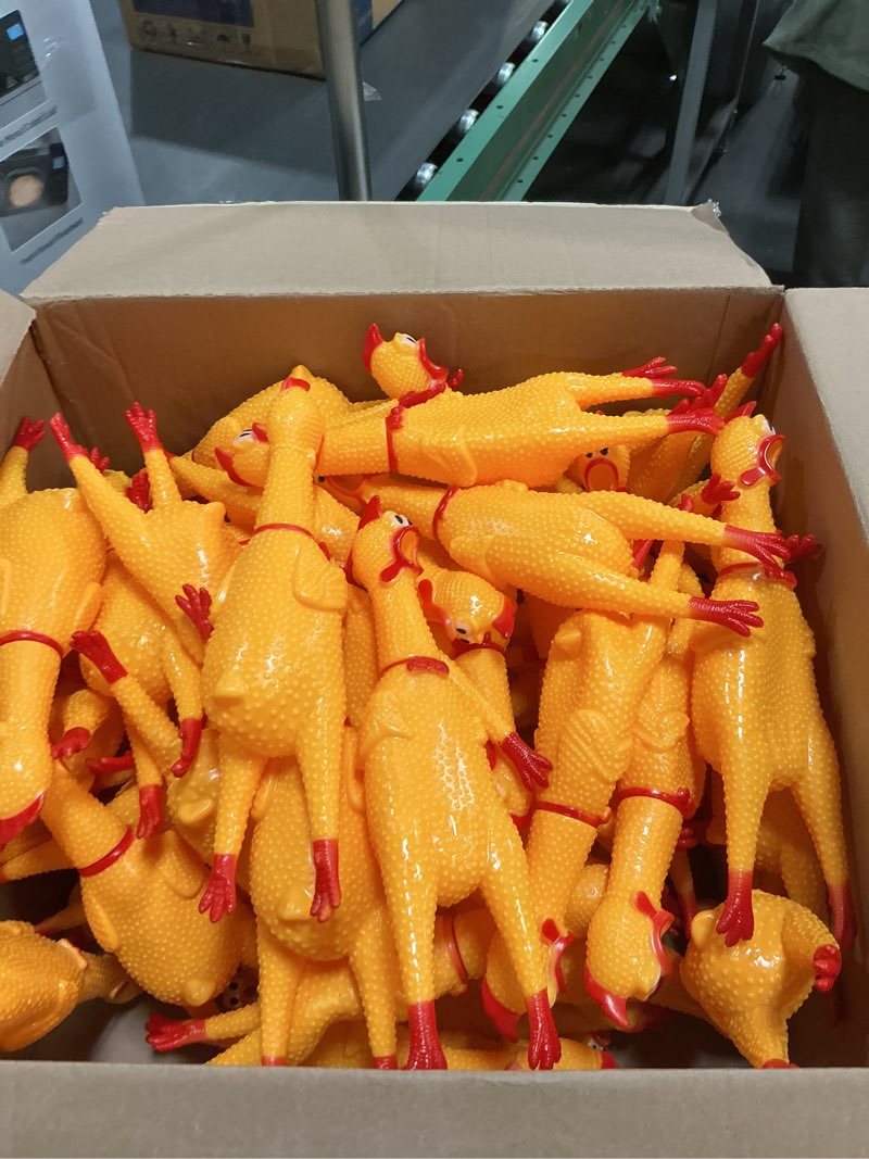 Condition photo showing Good Condition for Honoson 32 Pcs 12'' Rubber Chicken Dog Toy Squeeze Screaming Chicken Toy Novelty Squeaky Squawking Loud Noise Makers for Adults Dogs Pets Reduce Separation Stress Anxiety(Yellow)