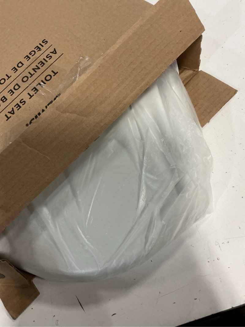 Condition photo showing As Is for bemis 7300slec slow close toilet seat, easy clean hinges and durable plastic seat, made in usa, elongated, white