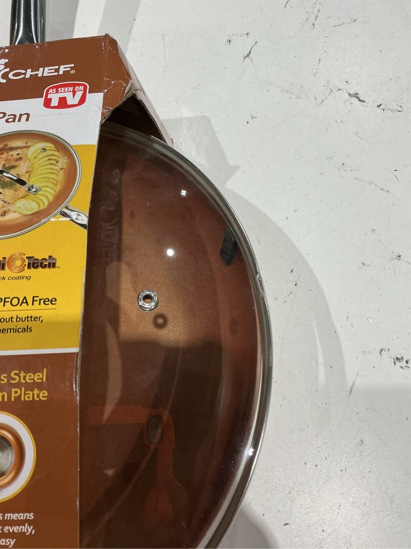 Condition photo showing As Is for koch systeme cs 8 inch non stick frying pan with lid , ceramic coating small skillet, egg fry pan, all stove induction compatible, copper