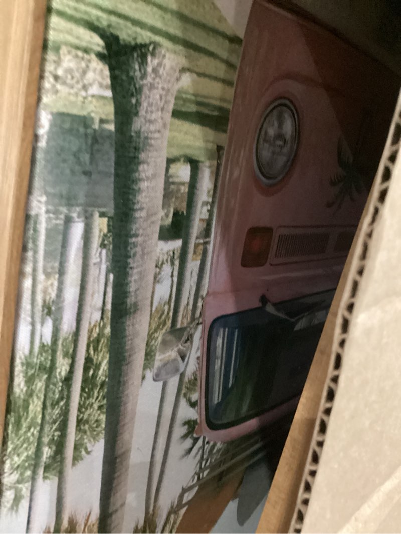 dracit large summer beach surfing scene framed canvas wall art set,coastal pink van and surfboards w