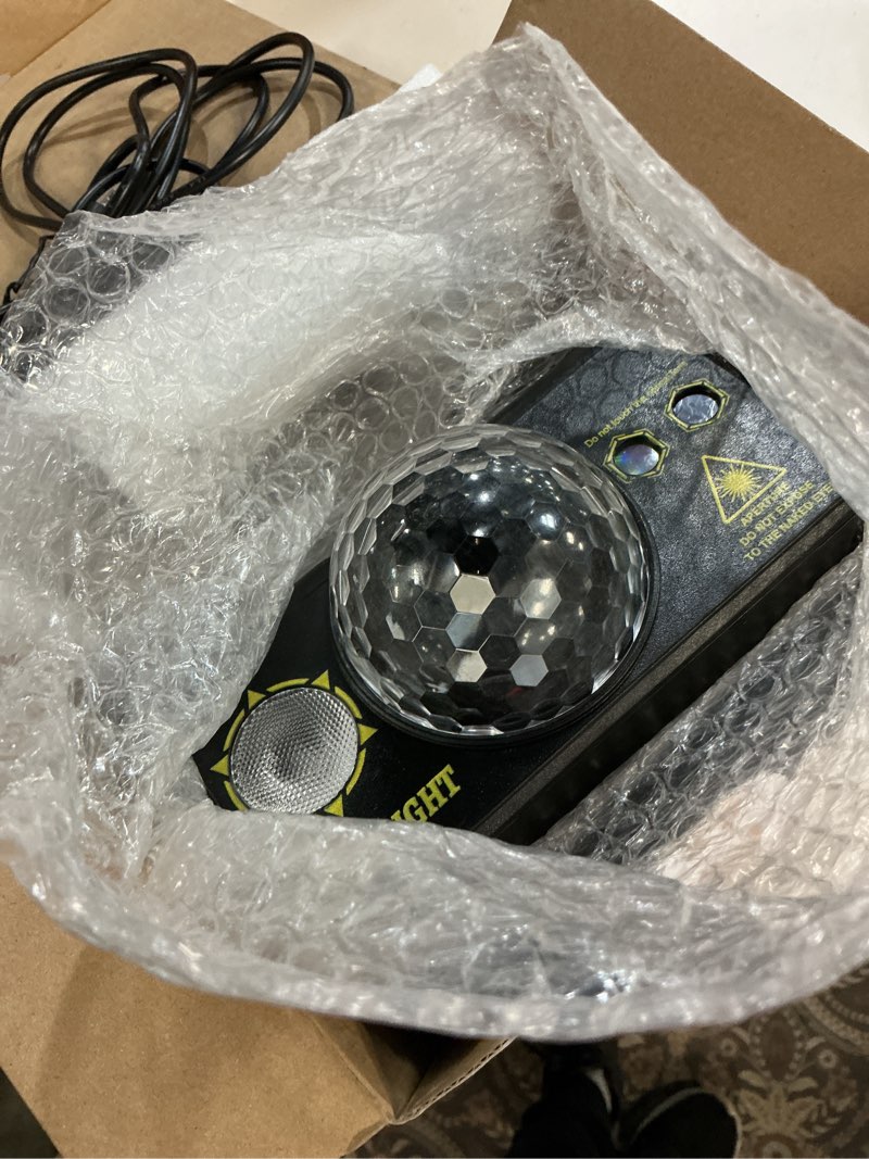 Condition photo showing New/Like New for party lights, dj disco light disco ball light sound activated strobe stage lights for parties birthday christmas gift wedding karaoke bar club pub dance home living room halloween decorations plastic shell