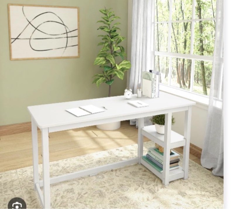 Plank+Beam Writing Desk, Simple Desk for Bedroom, Home Office Study Desk, 55.25 Inch, White