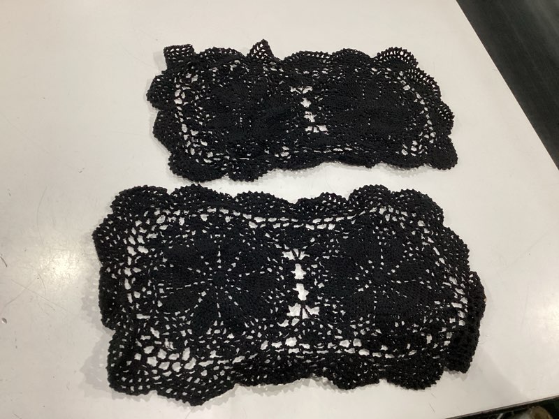 Condition photo showing New/Like New for phantomon lace doilies handmade crochet placemats cotton doilies cloth lace, pack of 2, rectangular shape table runner, 10 x 17 inch (black)