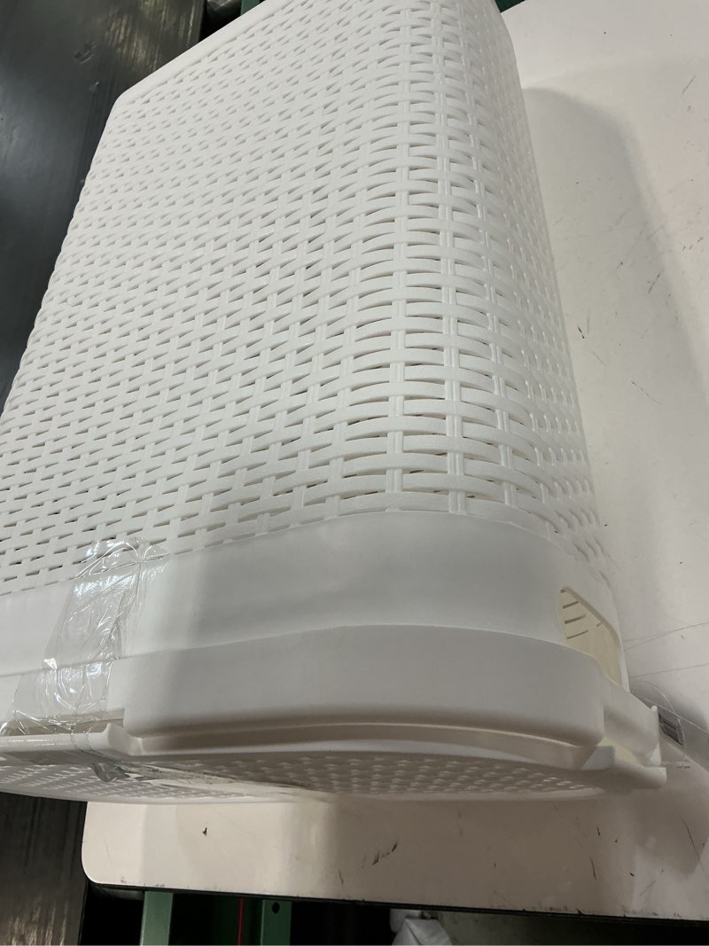 Condition photo showing Good Condition for mind reader slim laundry hamper with lid, 40l clothes basket, premium wicker design, plastic, white white single