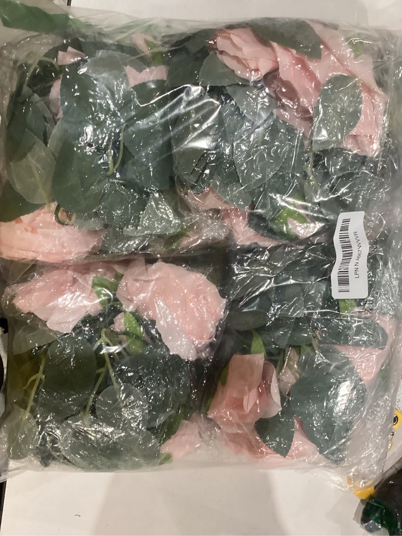 Condition photo showing As Is for TELDRASSIL 4Pcs(26 FT) Artificial Rose Vine Fake Flower Garland Fake Silk Rose Hanging Vine for Wedding Party Background Arch Garden Background Decoration (Pink)