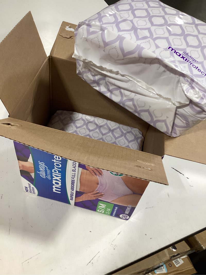Condition photo showing New/Like New for always discreet maxiprotect adult diapers for women, incontinence underwear, scented, postpartum essentials, bladder leak protection, disposable briefs, maximum plus absorbency, size s/m, 16 count s/m 26