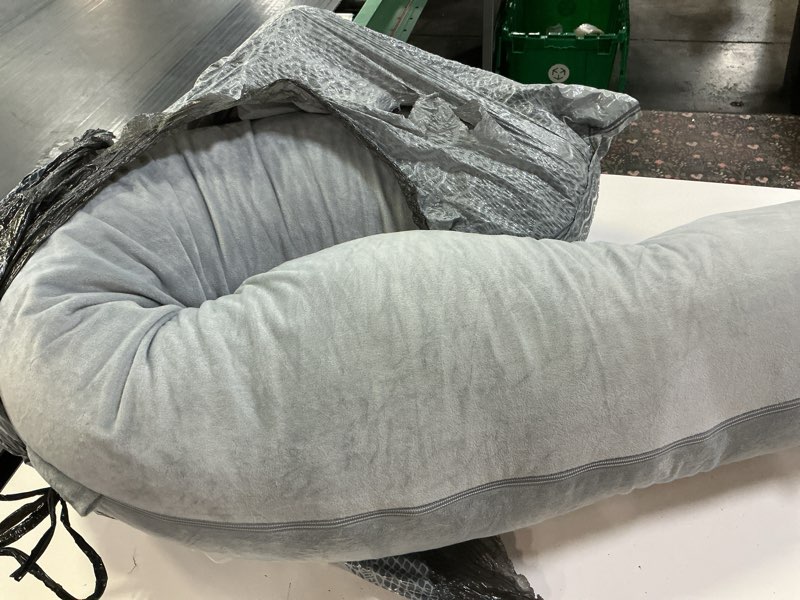 Condition photo showing As Is for moon park pregnancy pillows for sleeping - 57 inch u shaped full body maternity pillow with removable cover - support for back, legs, belly, hips - pregnancy pillow for women - grey grey velvet cover - 57 inch