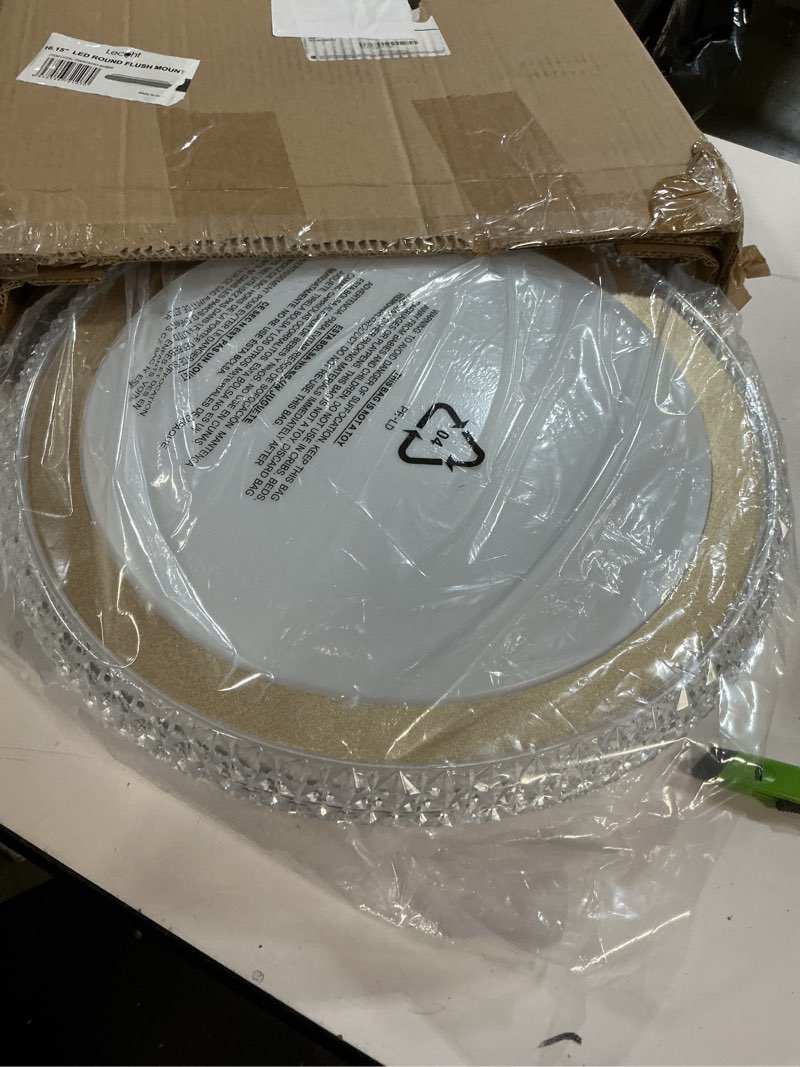 Condition photo showing Good Condition for mingbright 16 inch golden crystal led flush mount light fixtures, 24w dimmable modern ceiling lights, 3000k/4000k/5000k adjustable lamps for bedroom, kitchen, etl listed crystal with golden frame