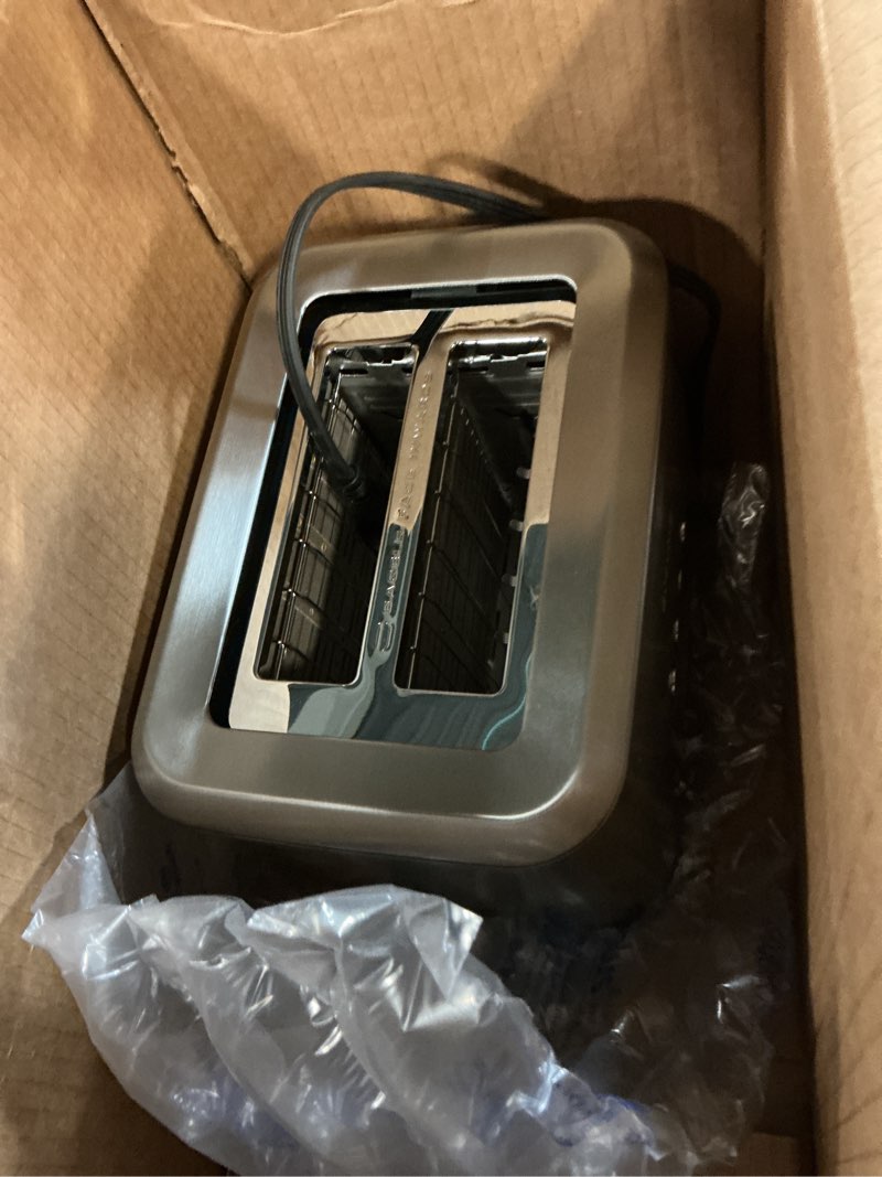 Condition photo showing As Is for breville a bit more 2 slice stainless steel toaster: 1000w, silver, compact design, 1-year warranty