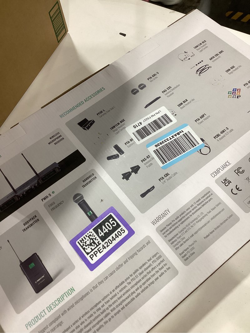 Condition photo showing Good Condition for phenyx pro wireless microphone system, 4-channel uhf wireless mic set with handheld/bodypack/headset/lapel mics, fixed frequency metal cordless microphone for church,singing,dj(ptu-5000-2h2b)