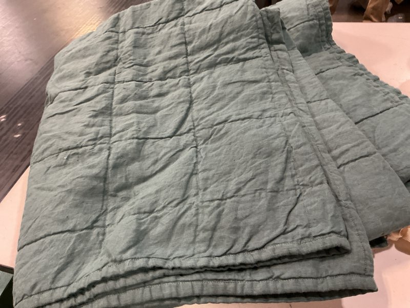 Condition photo showing As Is for nwot quince european linen lightweight box quilt only ocean full queen