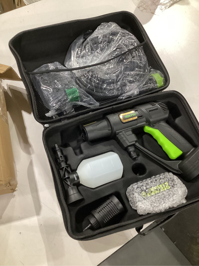 Condition photo showing Good Condition for cordless pressure washer, handheld portable battery cordless power washer | pure copper motor, 23ft elastic hose, 6-in-1 nozzle, lightweight car washer with foam pot for car home outdoor patio garden paleggreen