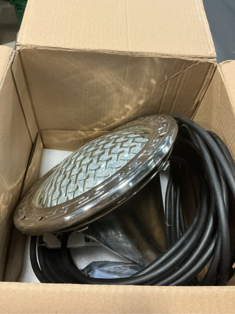 Condition photo showing As Is for suraielec 10" led pool lights for inground pool, 12v ac waterproof color-changing pool light with remote, 300w equivalent, rgb colors & dynamic effects, fits pentair, hayward, jandy niches, 50 feet rgb 10-inch 50ft - bulb replaceable