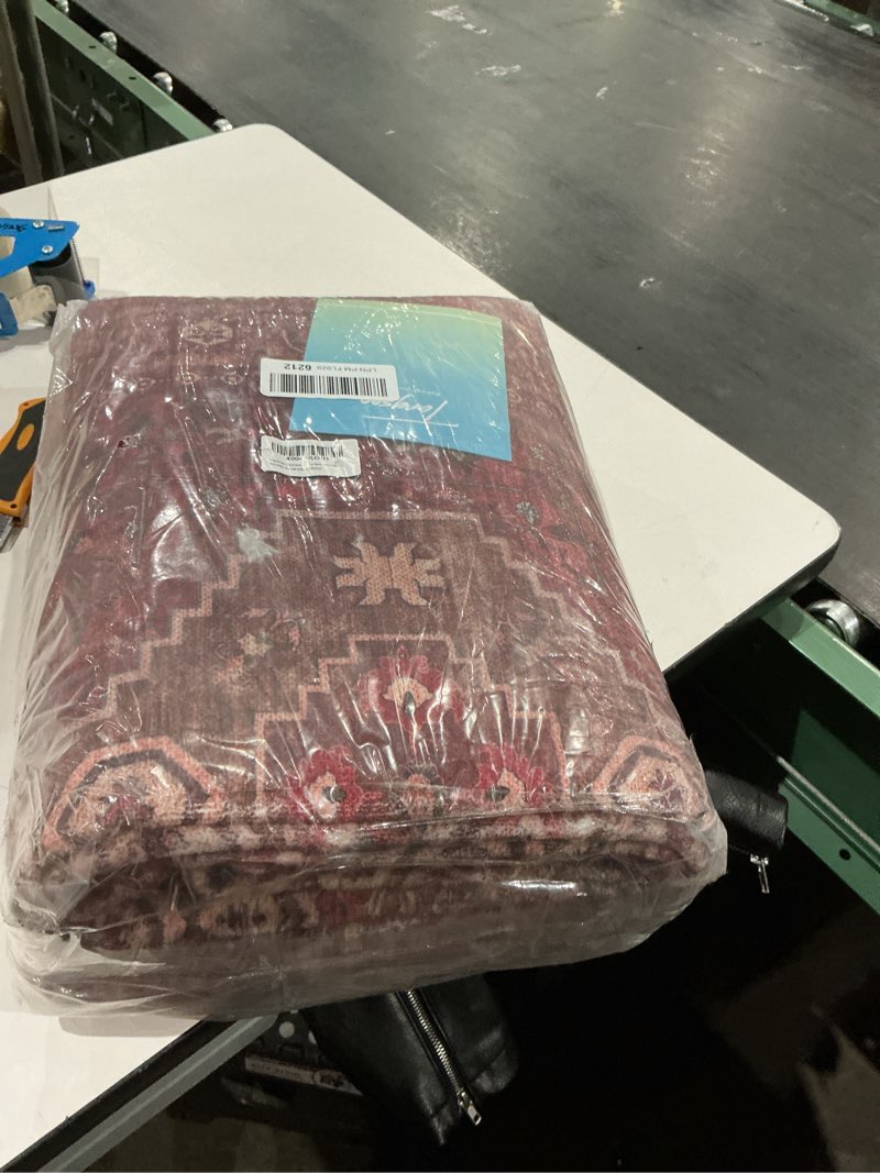 Condition photo showing Good Condition for tangsoo boho 2.6x14 runner rug for hallways non slip, red washable runner rug, vintage soft low pile long rug runners, oriental print carpet runners for kitchen bedroom entryway living room 2'6" x 14' (runner) dark red