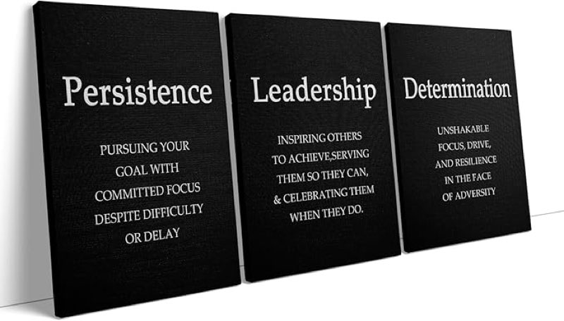 Motivational Wall Art Decor Persistence Leadership black and white poster Determination Inspirational Wall Art Motivational Quotes Posters Wooden Framed Canvas Paints for Office Living Room and Bedroom Decor