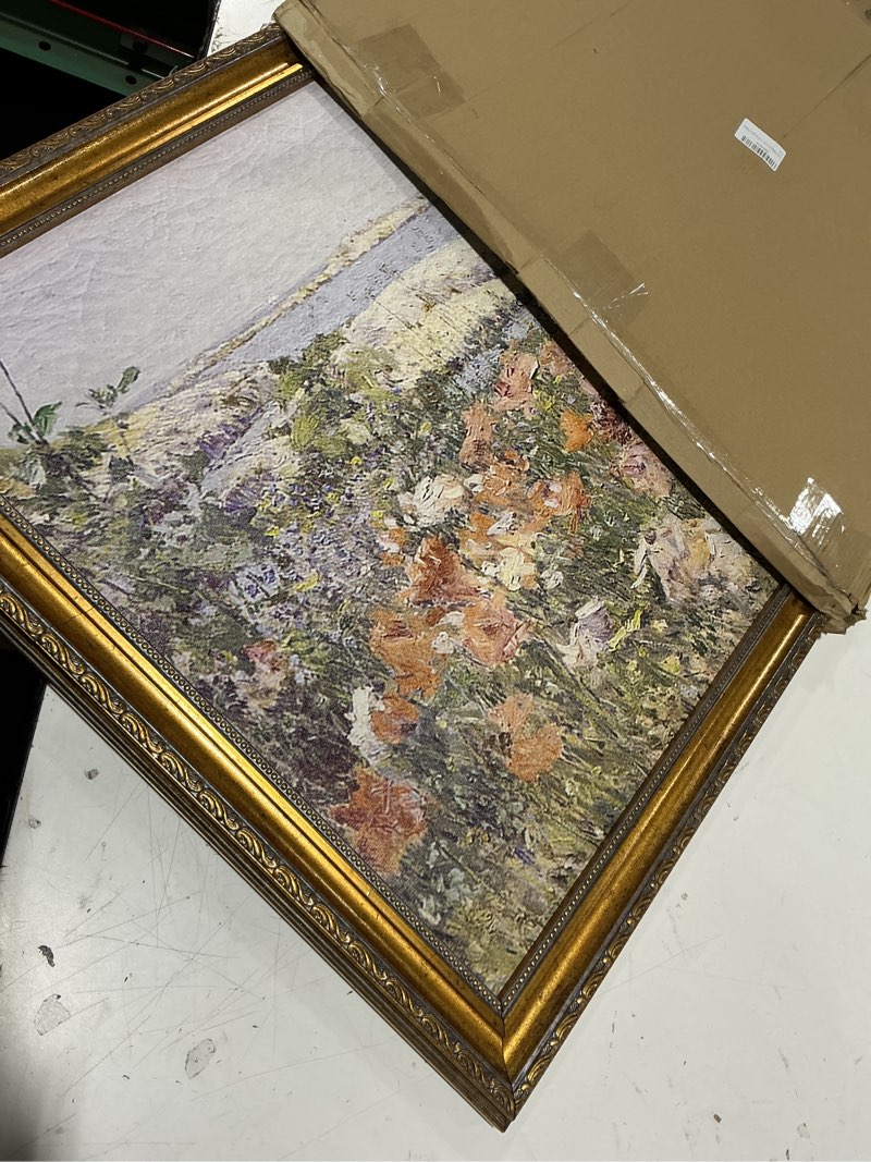 Condition photo showing New/Like New for framed wildflowers by the sea wall art painting coastal floral landscape canvas print vintage country cottage artwork spring flowers field picture poster farmhouse home decor for living room 24x36inch 24l'' x 36w'' 5-wildflowers by the sea