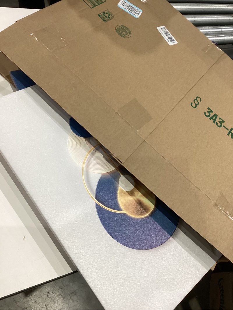 Condition photo showing Good Condition for 3Pcs Framed Modern Abstract Canvas Wall art Blue White Luxury Gold Graphic Wall Decor Pictures Minimalist Medieval Geometric Poster Prints for Living Room Bedroom Office Home Decoration 16x24in Canvas 16x24in