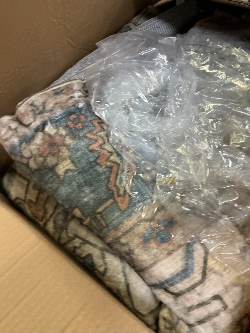Condition photo showing Good Condition for kokia 6x9 washable area rugs terracotta with vintage orient design, soft rug for living room or bedroom, non-slip low pile stain resistance features, distressed medallion pattern 6' x 9' (rectangular) 01/terracotta/almond/midnight/toffee
