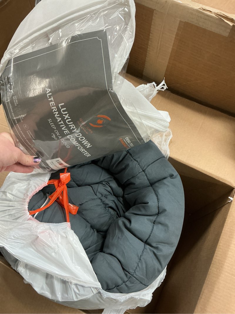 Condition photo showing As Is for MAPLE DOWN Soft Super King Plus Comforter-Down Alternative Comforter Duvet Insert Quilted for All Season-Lightweight Breathable Brushed Microfiber Machine Washable (128\\\"x120\\\") Oversized Super King GREY