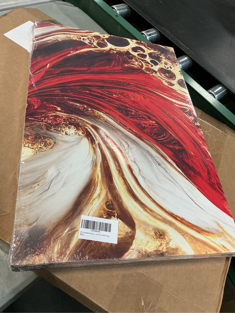 Condition photo showing Good Condition for 3Pcs Framed Red Gold Canvas Wall Art Abstract Marble Gilt Wall Decor Pictures Modern Red and Gold Paintings Prints Posters for Living Room Bedroom Office Home Decoration, Ready to Hang Red and gold 16"L x 12"W-Canvas