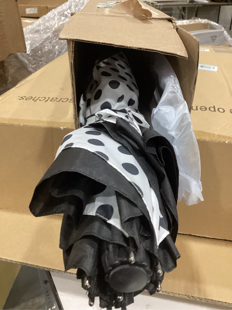 Condition photo showing New/Like New for SIEPASA 49/56 Inch Inverted Reverse Upside Down Umbrella, Extra Large Double Canopy Vented Windproof Waterproof Stick Golf Umbrellas with C-shape Handle. White Dots 49 Inch