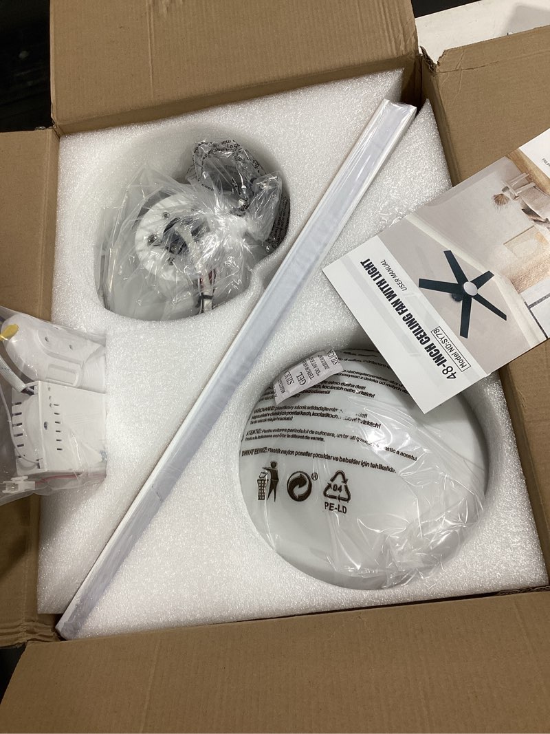 Condition photo showing Good Condition for ayaoty ceiling fans with lights, 48 inch low profile ceiling fan with light and remote control, flush mount, reversible motor, dimmable, noiseless, white ceiling fan for bedroom, indoor/outdoor use white 48inch