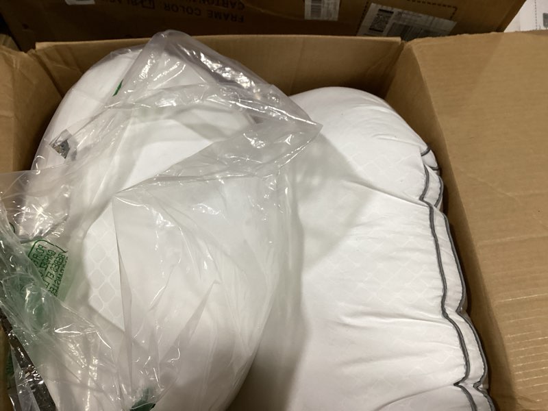 Condition photo showing New/Like New for Bedsure Queen Pillows Set of 2 - Fluffy Bed Pillows for Sleeping, Hotel Quality, Diamond Quilted Design, Gusseted Supportive Down Alternative Filling for Back, Stomach, Side Sleepers Grey Queen