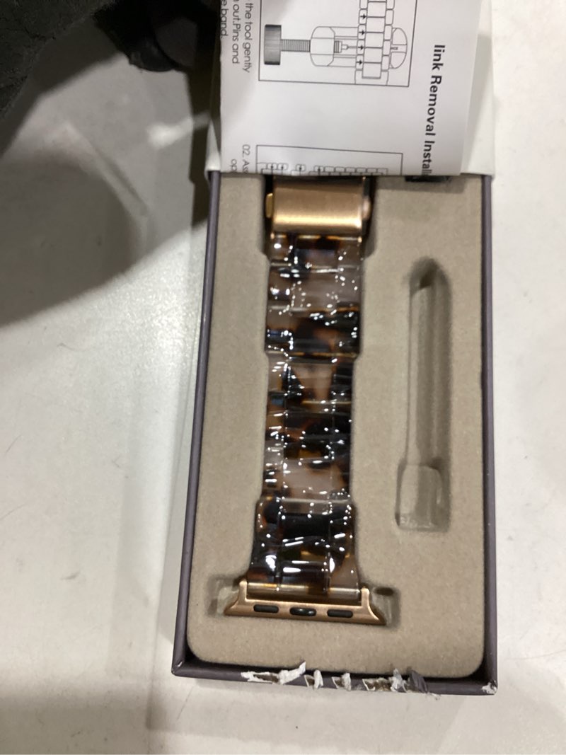 Condition photo showing Good Condition for v.r.hope resin watch band compatible with apple watch band for women 38mm 40mm 41mm 42mm tortoise fashion lightweight bracelet strap for iwatch series 11/10/9/8/7/6/5/4/3/2/1/se3(tortoise rosegold) tortoise rosegold 38mm/40mm/41mm/42mm