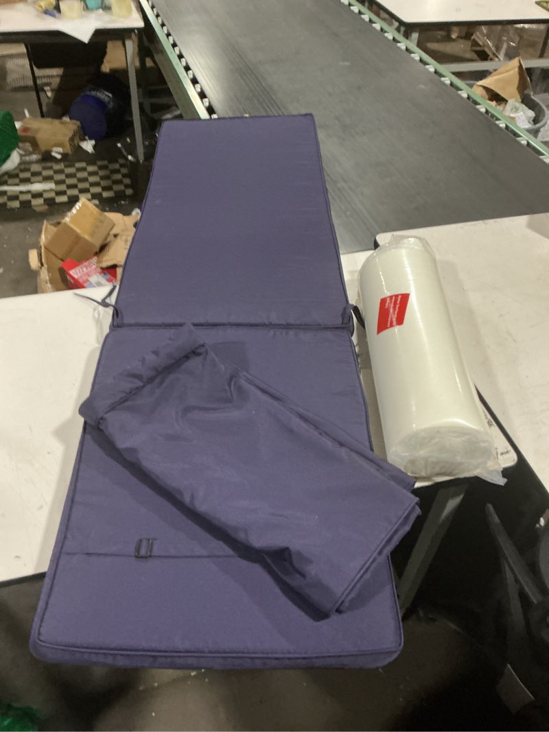 Condition photo showing Good Condition for 21 in. x 72 in. polyester 2-piece deep seating outdoor chaise lounge cushion in navy blue