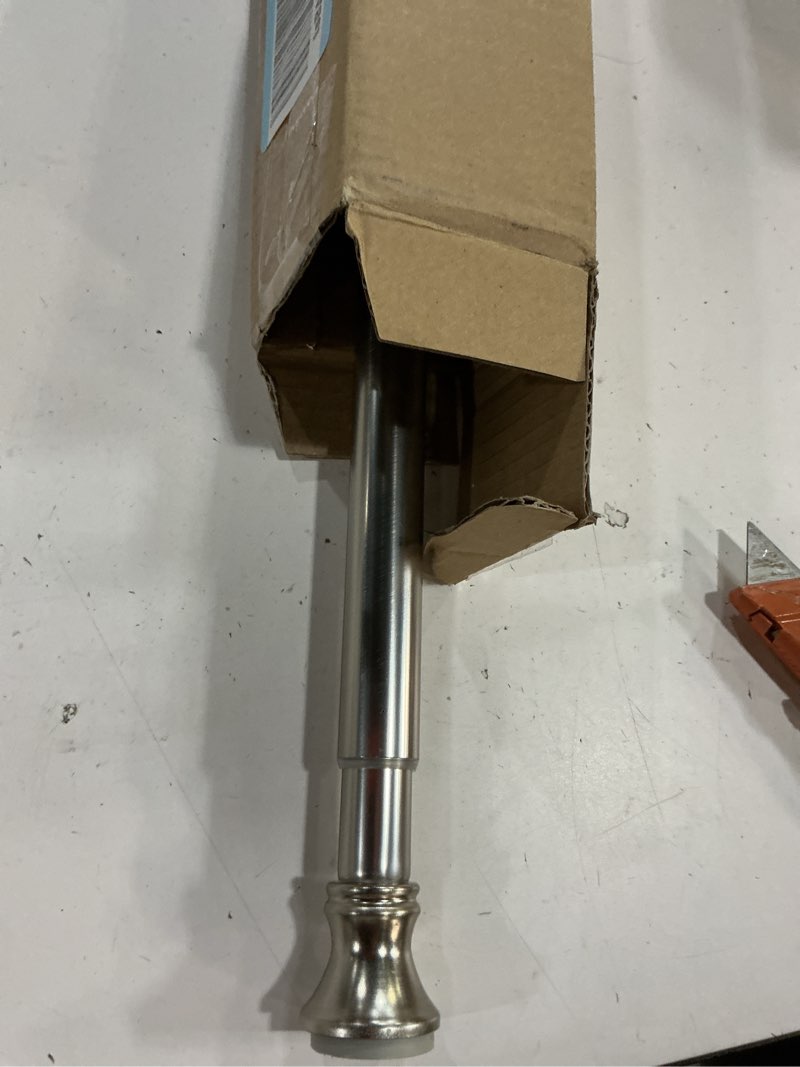 Condition photo showing As Is for mcrbeay shower curtain rod, 1" diameter heavy duty tension shower rod, non slip adjustable 28-74 inch no drill shower curtain rods spring tension for bathroom, shower stall, no rust, brushed nickel 28-74 inches brushed nickel