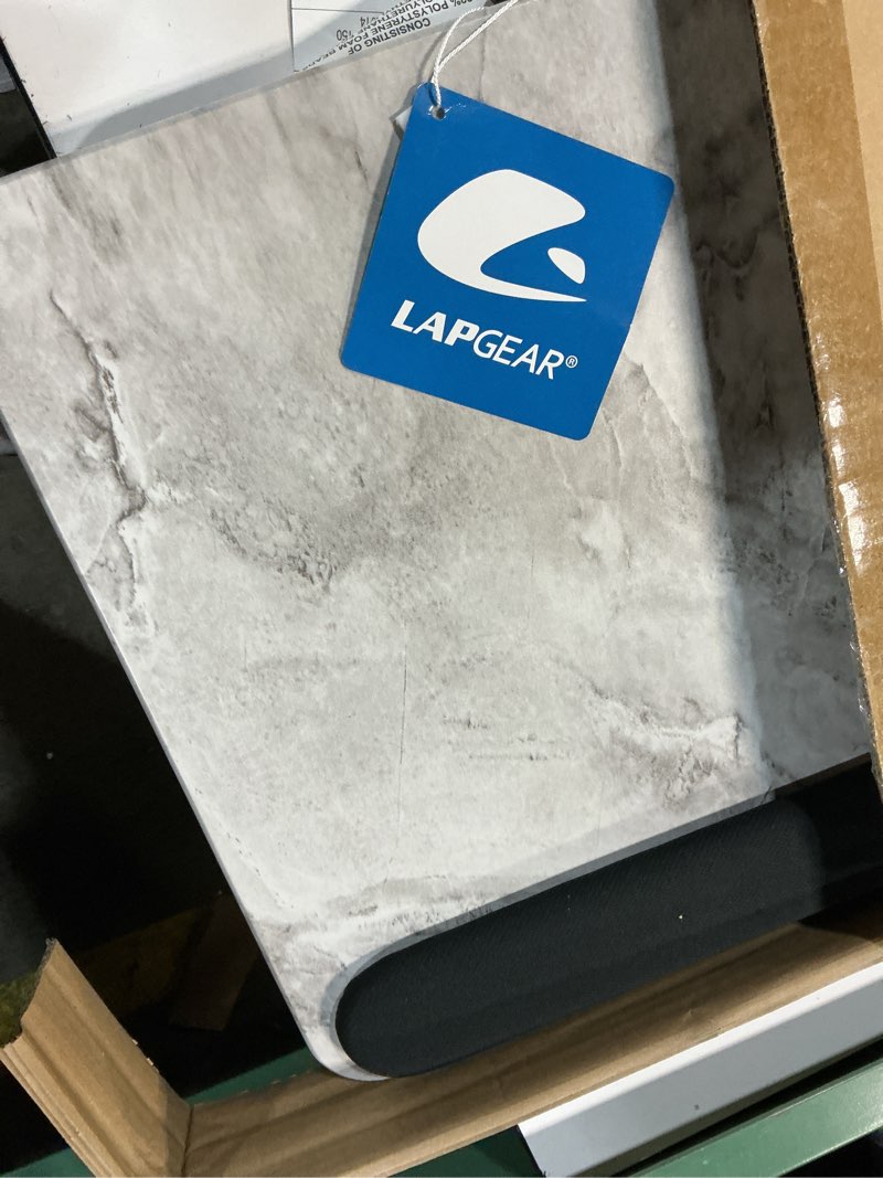 Condition photo showing New/Like New for lapgear home office pro lap desk with wrist rest, mouse pad, and phone holder - white marble - fits up to 15.6 inch laptops - style no. 91591 home office pro w/wrist rest white marble
