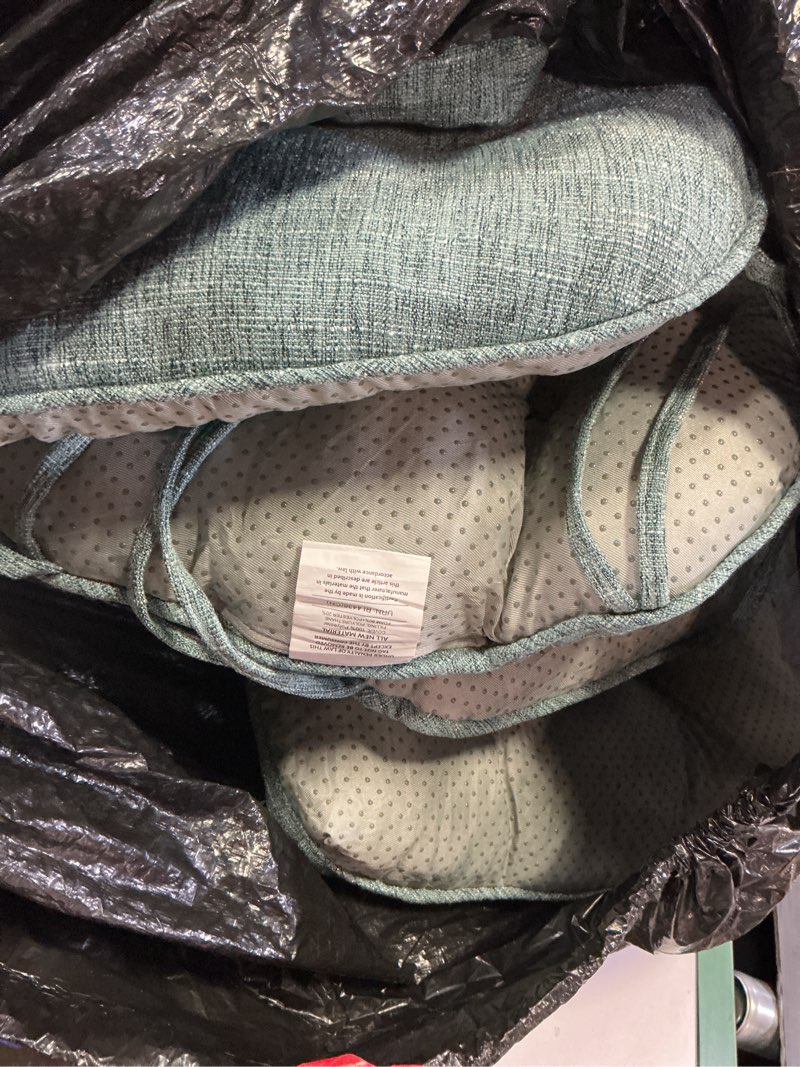 Condition photo showing As Is for chair cushions for dining chairs set of 6, kitchen chair cushions, chair pads with ties non slip backing, christmas room decor, tufted memory foam seat cushion 6 pack, 15.5x15.5x4, sage green 15.5" x 15.5" x 4" sage green 6