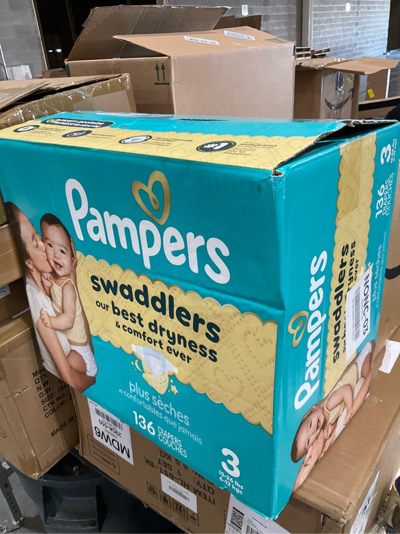 Condition photo showing Good Condition for pampers swaddlers diapers, size 3 (13-26 lbs), 136 count, absorbent, keeps baby dry and comfortable, skin safe disposable baby diaper (packaging may vary) size 3 136
