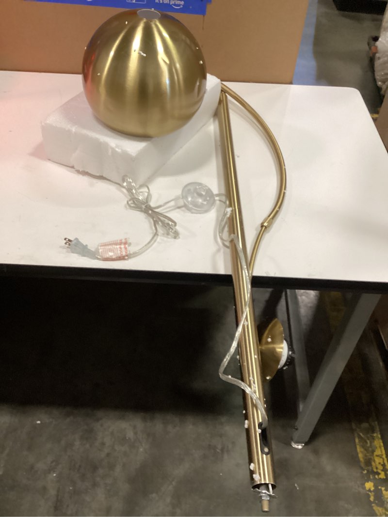 Condition photo showing As Is for 9119-tl orb lamp with metal globe, table, brushed gold