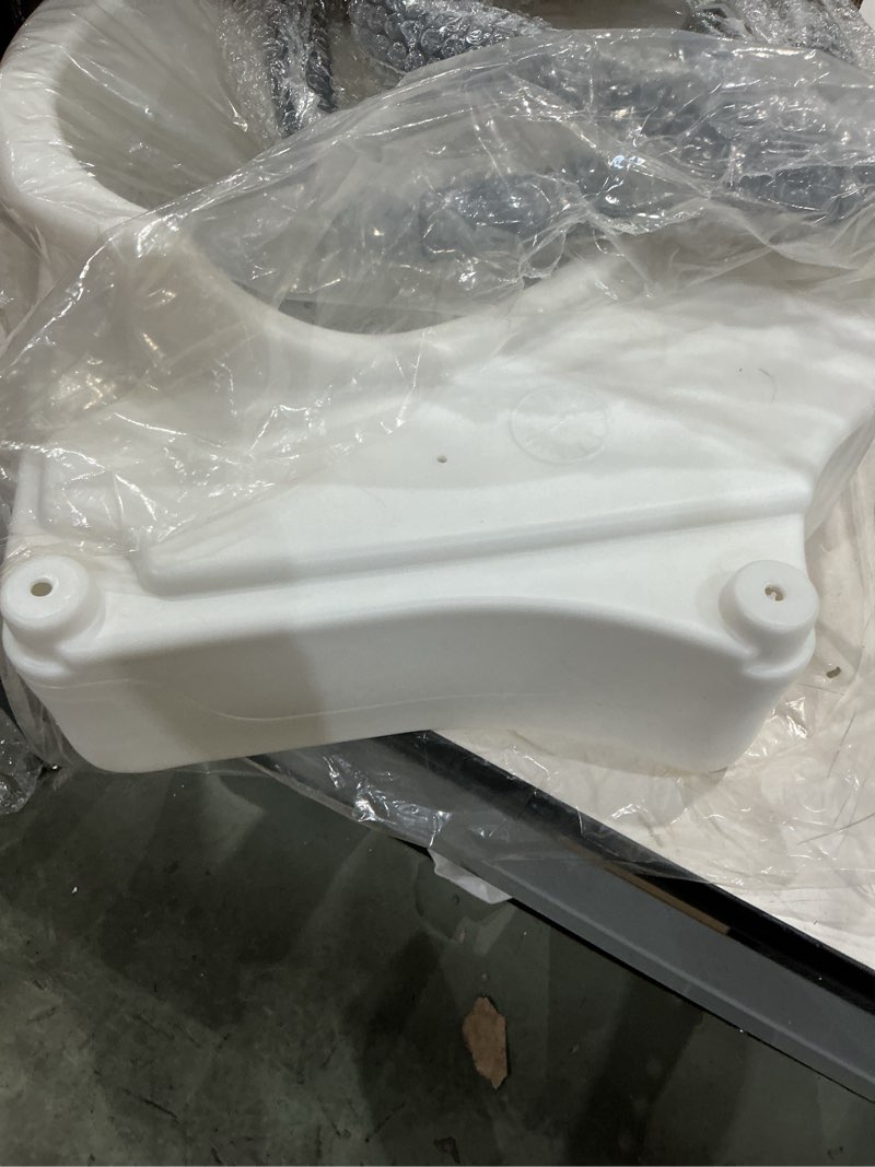 Condition photo showing As Is for dmi hi-riser elevated locking raised toilet seat with armrests  5 inch seat height  supports 250lbs  white