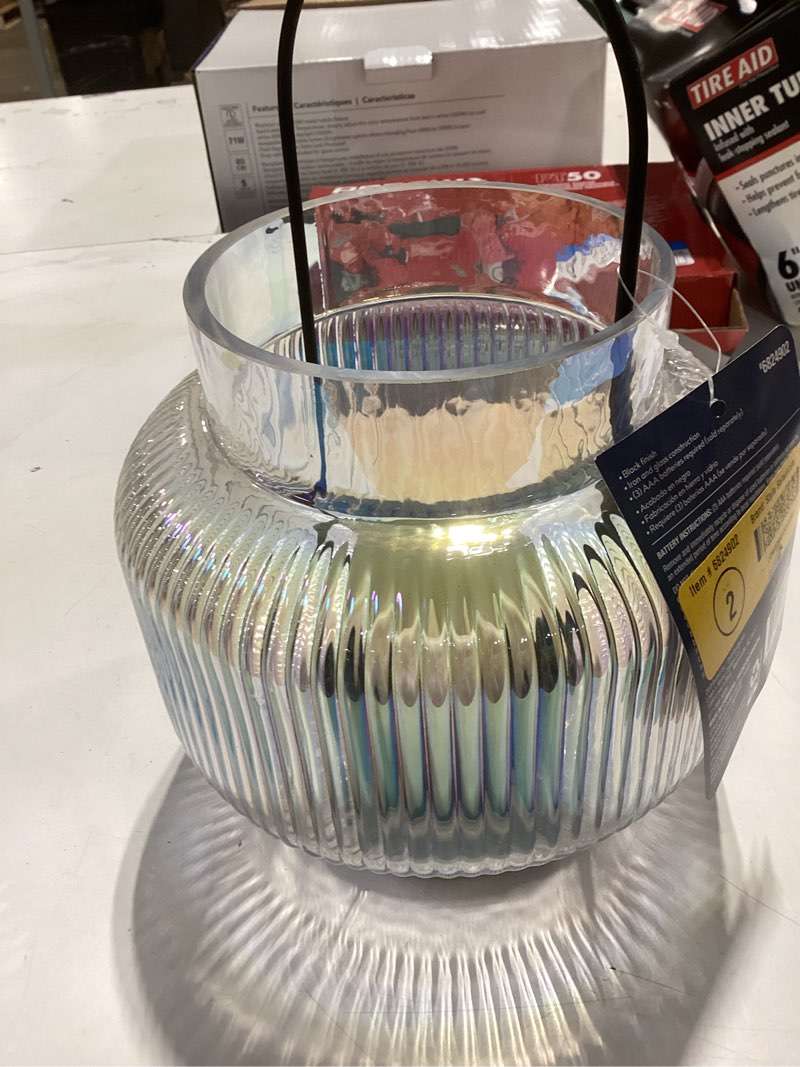 Condition photo showing Good Condition for style selections 7.28-in x 9.84-in clear glass led light outdoor decorative lantern
