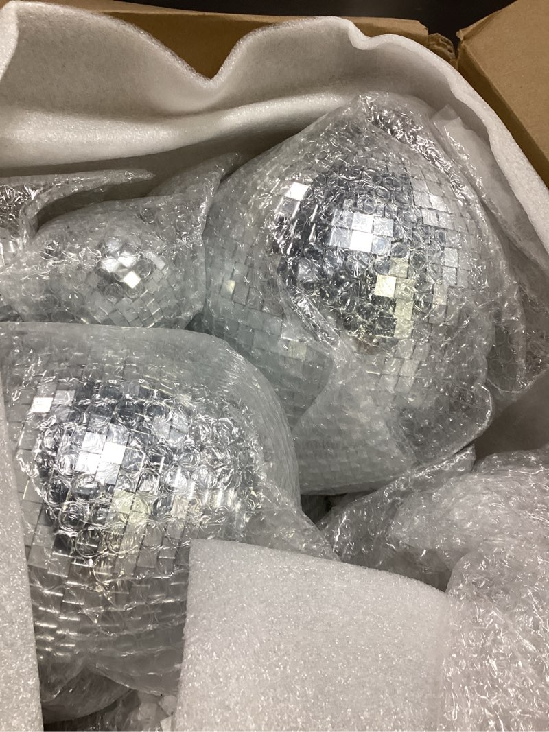Condition photo showing Good Condition for 17 pcs disco ball decor: mini large assorted size hanging mirror disco ball sets - silver party ornaments for stage club prom props 70s weddings dance music birthday(12, 8, 6, 4, 3.2 inch)