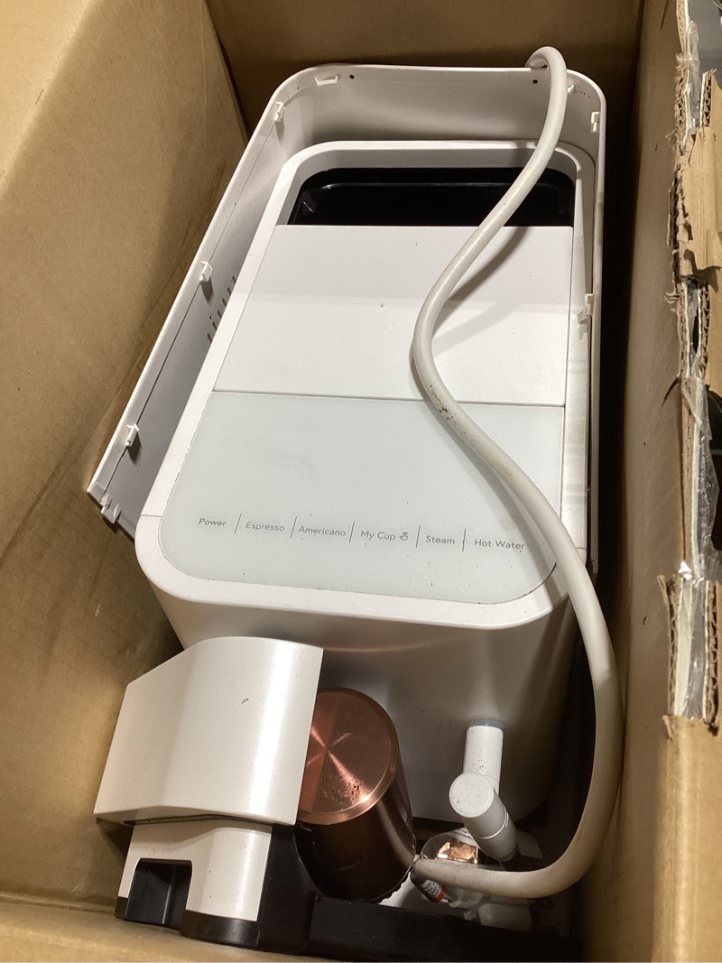 Condition photo showing As Is for Cafe Affetto Automatic Espresso Machine & Milk Frother with Built In & Adjustable Espresso Bean Grinder, One-Touch Brew in 90 Seconds, Wifi & Smart Connected, Removable 1.2L Water Tank, Matte White Matte White Automatic Espresso + Frother