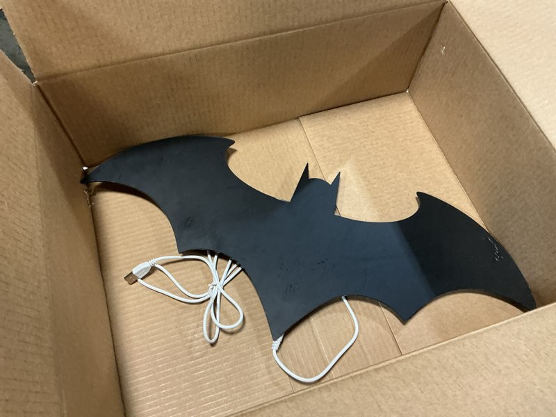 Condition photo showing As Is for LED Bat Night Light Superhero Cool Signal Lamp with 16 Colors Remote Control Wall Sconce Acrylic Engraved Neon Sign LightDecor for Bedroom Party Room Wall (Black)