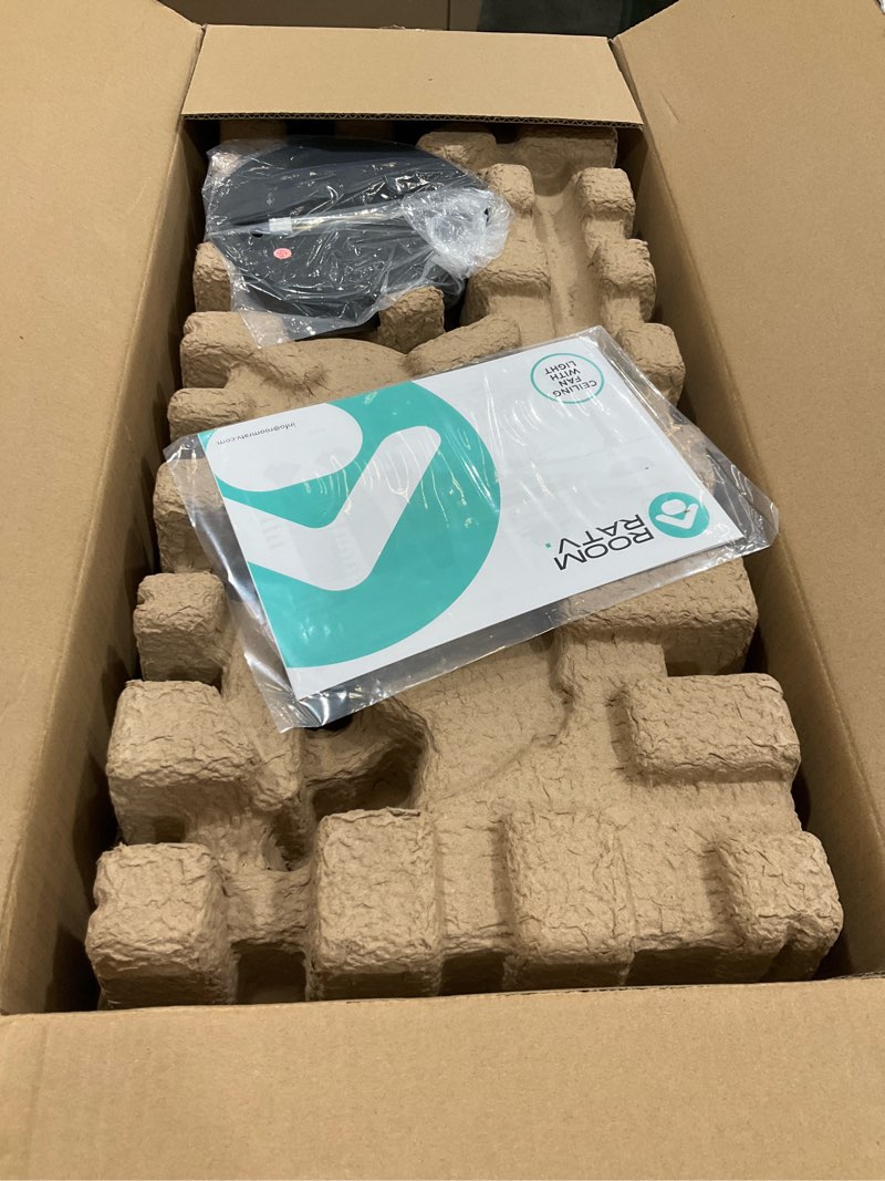 Condition photo showing Good Condition for Roomratv Ceiling Fans with Lights and Remote Control,Quiet Noiseless Reversible DC Motor,6 Speeds,Timers, 3 CCT, Indoor Use, Plastic Blades,52 Inch Black Modern Ceiling Fan for Bedroom Living Room Black 52 inch