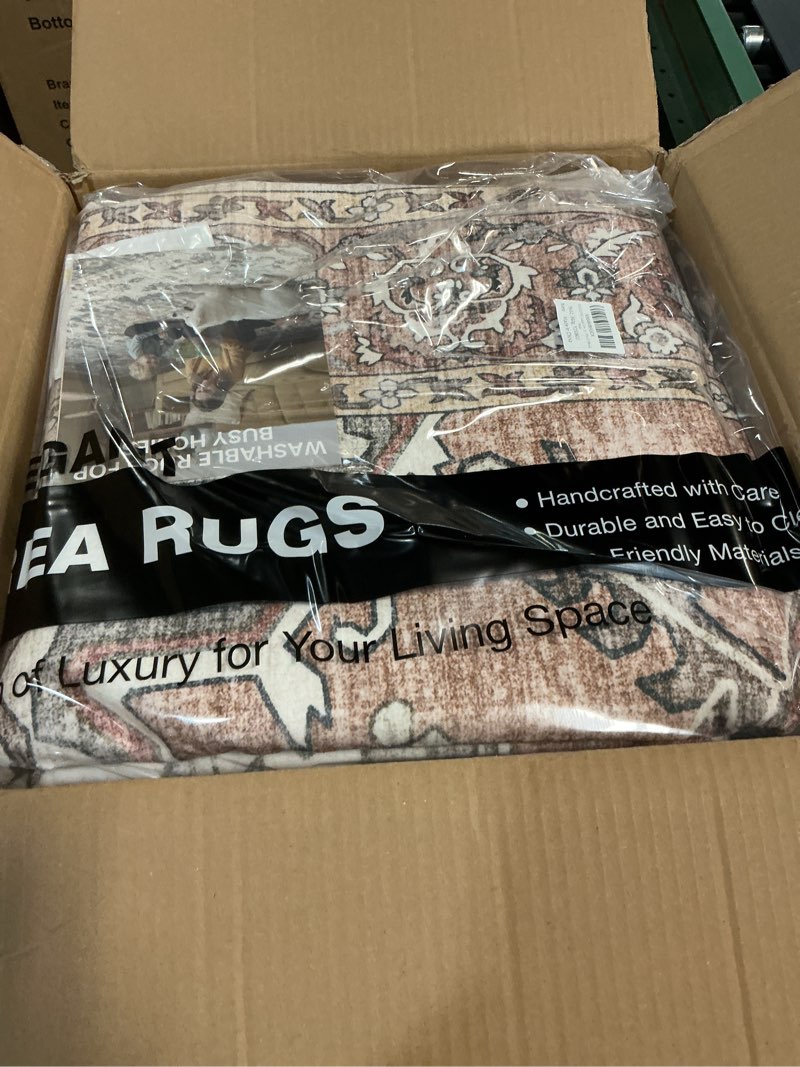 Condition photo showing item condition for Washable Area Rugs for Living Room: Non Slip Vintage Brick Red Rug, Large Soft Stain Resistant Indoor Floor Carpets for Bedroom Dining Room Nursery Home Office Kid & Pet Friendly Brick Red 9' x 12' (Rectangular)