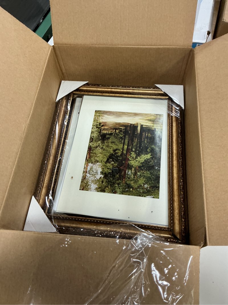 Condition photo showing As Is for splinterix 11x14 gold picture frame, 2 pack ornate vintage picture frames for wall or tabletop display, 11 x 14 photo frame gold with real glass, display poster 8x10 with mat or 11x14 without mat for antique déco antique bronze vintage picture frame 11x14