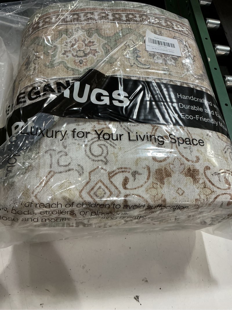 Condition photo showing New/Like New for soalmost 9x12 area rugs for living room, non slip machine washable vintage rugs, low pile lightweight large rug for bedroom, dining room, home office green/brown green/brown 9' x 12' (rectangular)
