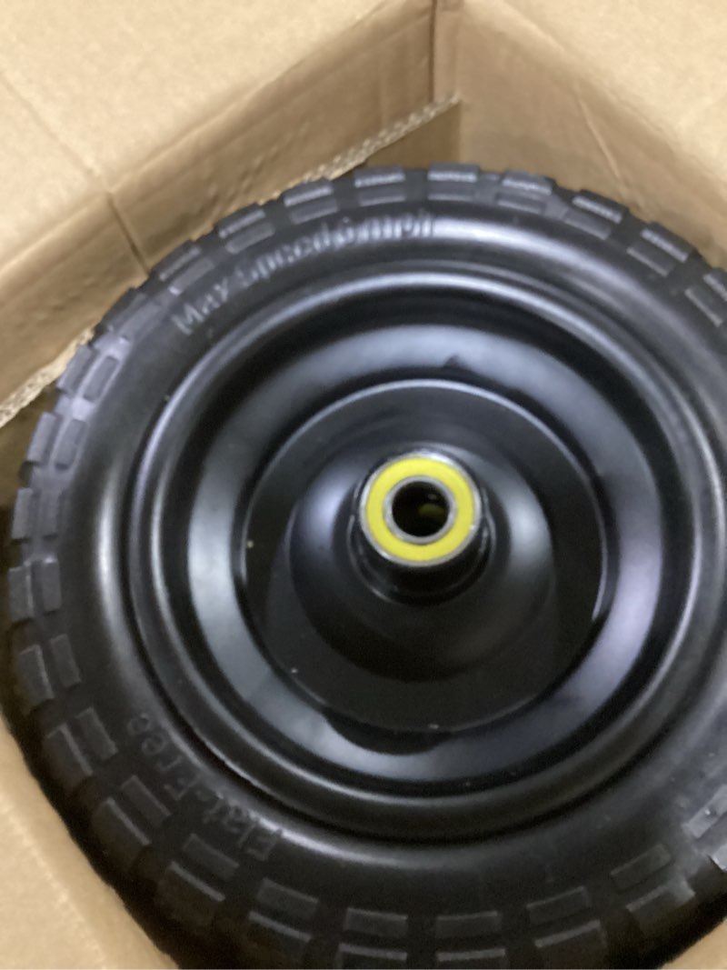 Condition photo showing As Is for 10 inch solid rubber tires, 4.10/3.50-4 tire and flat free with 5/8" bearings, 2.17" offset hub for gor garden carts, garden wagon carts, trolleys, hand trucks and utility cart(2 pack) 10 inch - 2 pack