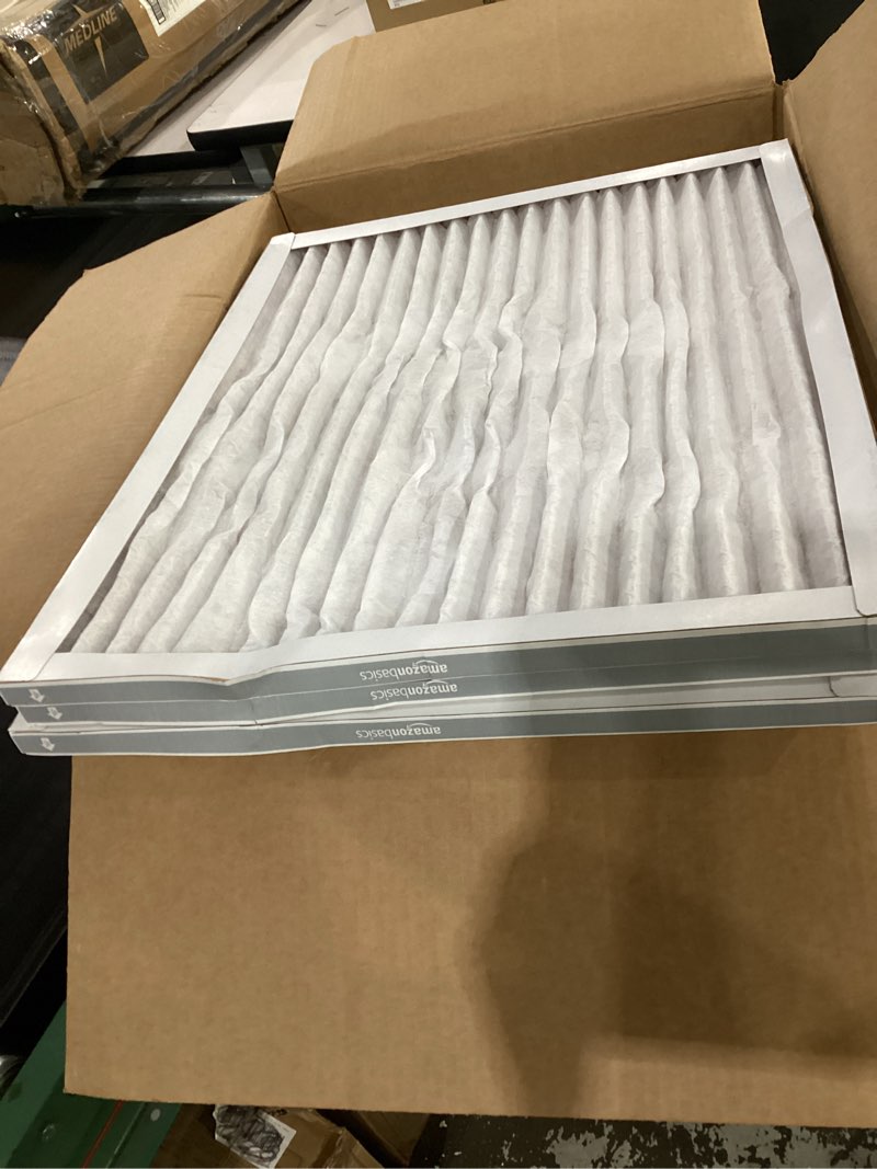 Condition photo showing As Is for amazon basics 20x25x1 air filter 6-pack, merv 8 ac furnace filters, removes dust, electrostatic, allergy control (actual size: 19.75" x 24.75" x 0.75") 20x25x1 merv 8