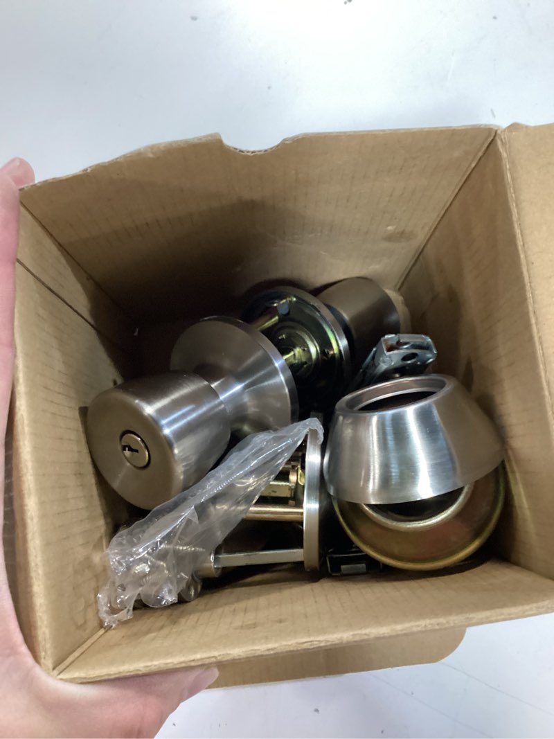 Condition photo showing As Is for reliabilt gallo stainless steel exterior single-cylinder deadbolt keyed entry door knob project pack (2-pack)