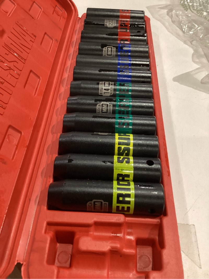 Condition photo showing As Is for 14 Piece 1/2" Drive Impact Socket Set, 8 mm - 22 mm Deep Socket, Metric Socket Set With Adapter & Quick-Release Holder, 6 Point, CR-V, Automotive Maintenance, Machinery Manufacturing 1/2" Deep Metric
