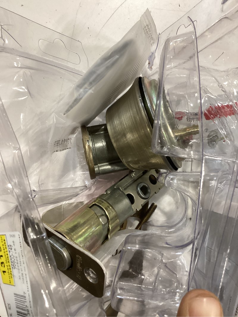 Condition photo showing As Is for kwikset smartkey security antique brass metal single cylinder deadbolt