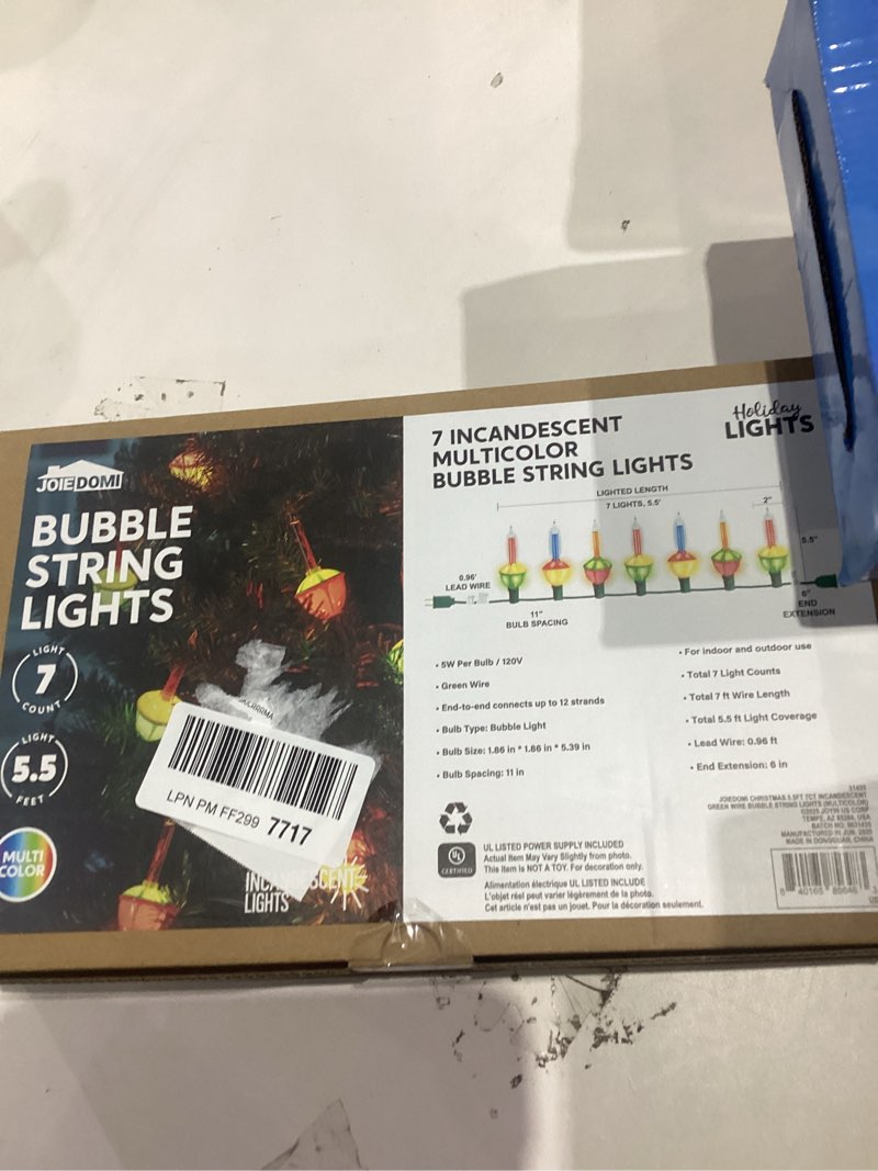 Condition photo showing New/Like New for Joiedomi Christmas Bubble String Light - Traditional Bubbles Lights Set 7 Bulbs with 1 Spare Replacement, Old Fashion Vintage Christmas Tree Lighting Decor Holiday Decorations (Multicolor) Multicolor 7 Lights